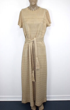 Vintage 60s 70s Caledonia Knit Crochet Bohemian Hippie Long Dress Size M/L